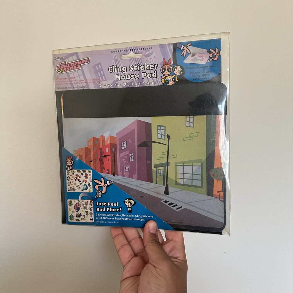 Vintage Cartoon Network Powerpuff Girls Cling Sticker Mouse Pad NEW SEALED